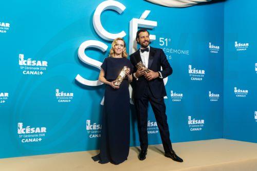 epa12780323 Lea Drucker (L) winner of the Best Actress Award for 'Dossier 137' , poses with Laurent Lafitte winner of the Best Actor Award for 'La Femme la plus riche du monde' in the press room during the 51st annual Cesar awards ceremony held at the Olympia concert hall in Paris, France, 26 February 2026. The awards are presented by the French 'Academie...