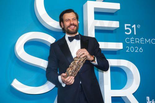 epa12780328 Laurent Lafitte winner of the Best Actor Award for 'La Femme la plus riche du monde' poses in the press room during the 51st annual Cesar awards ceremony held at the Olympia concert hall in Paris, France, 26 February 2026. The awards are presented by the French 'Academie des Arts et Techniques du Cinema' (Academy of Cinema Arts and Techniques). ...