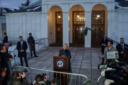 epaselect epa12780261 Former First Lady and Secretary of State Hillary Clinton speaks after giving deposition before the House Oversight Committee in Chappaqua, New York, USA, 26 February 2026. The House Oversight Committee dropped its contempt proceedings against Bill and Hillary Clinton after they agreed to testify about their ties to Jeffrey Epstein,...