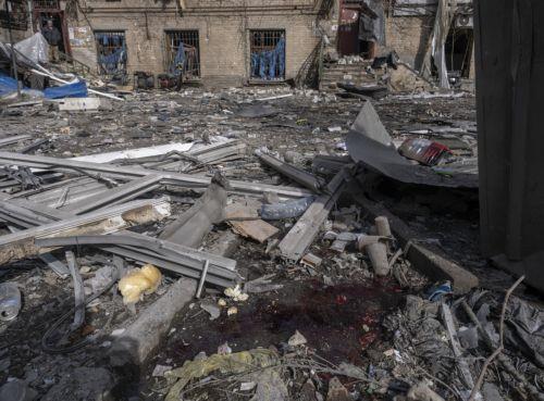 epa12790485 A handout photo made available by the press service of the 93rd 'Kholodnyi Yar' Separate Mechanized Brigade of the Ukrainian Armed Forces shows blood stains among debris in a destroyed residential area following a Russian strike in the frontline city of Druzhkivka, Donetsk region, eastern Ukraine, 02 March 2026. At least five people were killed...