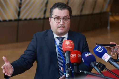 epa12807258 Portuguese Finance Minister Joaquim Miranda Sarmento speaks to the media at a Eurogroup finance ministers meeting in Brussels, Belgium, 09 March 2026. Ministers were to discuss macroeconomic developments in the euro area, assess the Belgian draft budgetary plan for 2026, and discuss energy prices and the potential impact of Middle East tensions...