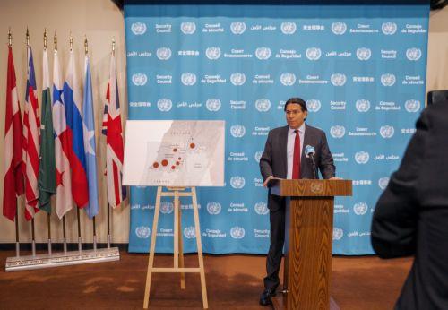 epa12811833 Israel's representative to the United Nations, Danny Danon, speaks next to a map of the Middle East during a press stakeout as part of a United Nations Security Council (UNSC) meeting called to address the ongoing conflict in the region, at the UN headquarters in New York, New York, USA, 11 March 2026.  EPA/OLGA FEDOROVA
