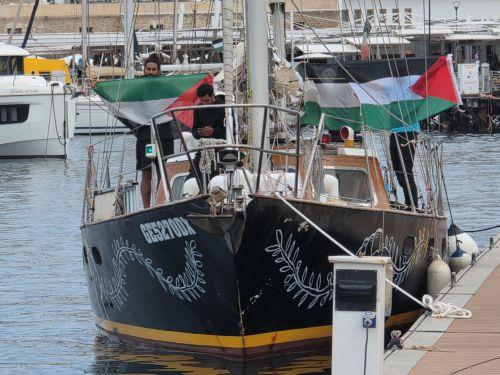 Global Sumud Flotilla boat remains anchored in the small port of Kato Pafos