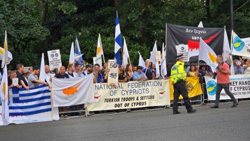 Hundreds of UK Cypriots demonstrate outside Turkish Embassy in London