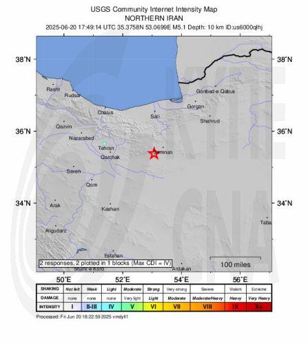 Σεισμός μεγέθους 5,1 βαθμών στο βόρειο τμήμα του Ιράν