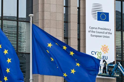 Cyprus Presidency banners adorn European Council building in Brussels